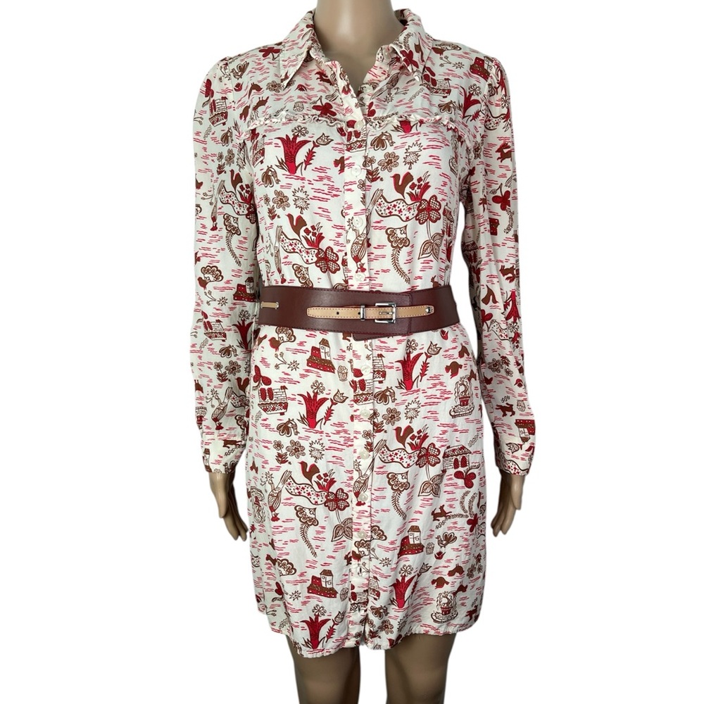 ModCloth Floral Print Western Farm Button Up Short Tunic Shirtdress